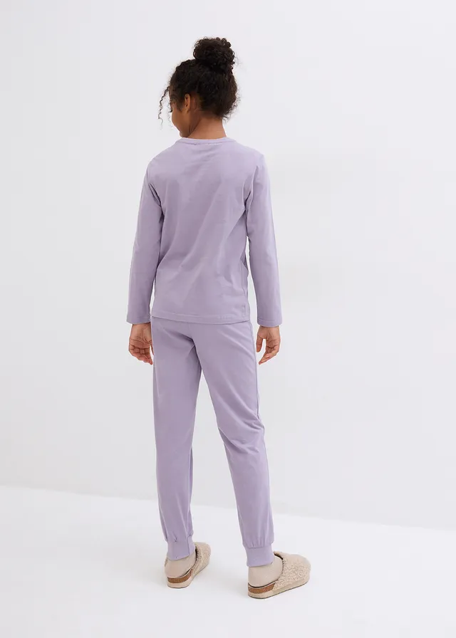 Pijama din bumbac organic 100% (set/ 4 piese), culoare: gri închis-violet fumuriu imprimat