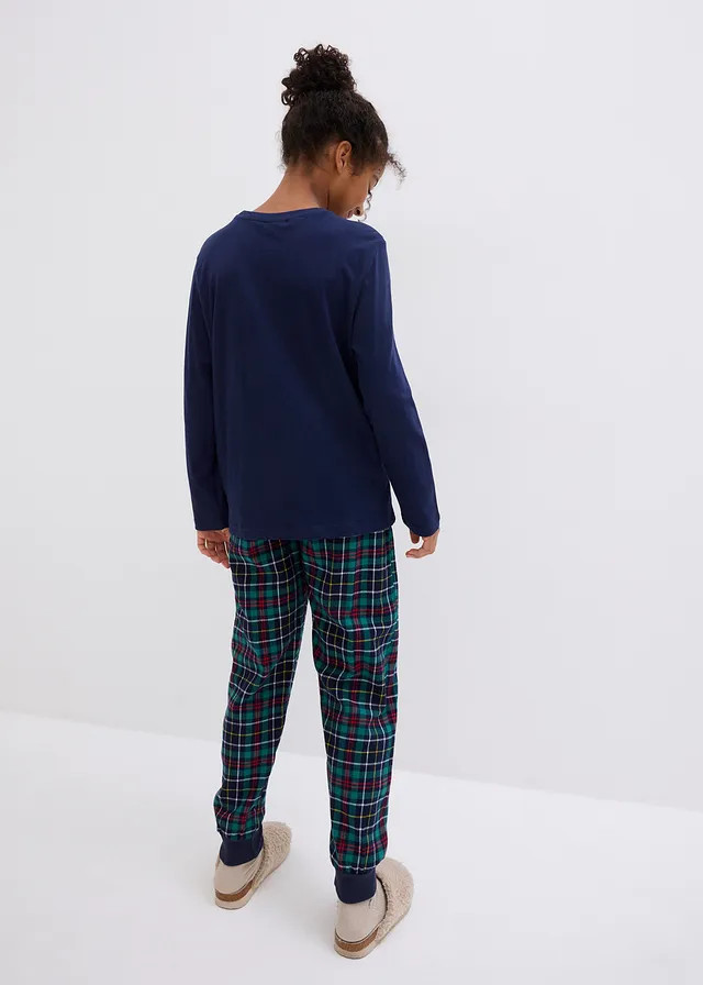Pyjama enfant avec pantalon en flanelle et coton (ens. 2 pces) • bleu foncé/émeraude fumé/noir imprimé • product-page.page-title-suffix