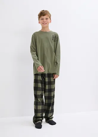 Jongens pyjama met biologisch katoen (2-dlg. set) • olijfgroen-zwart geruit • bonprix online shop