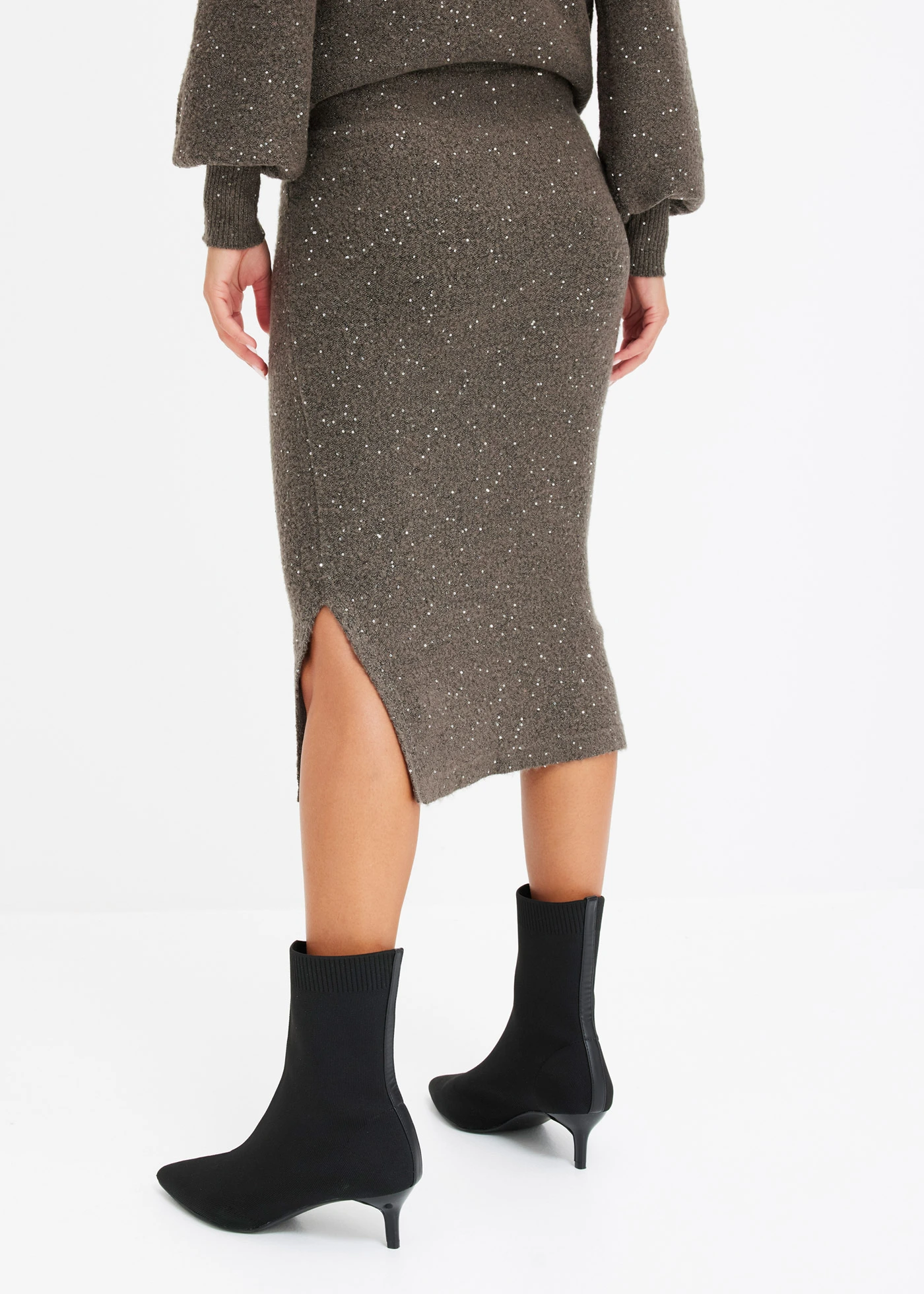 Gebreide rok met pailletten • bruin • bonprix online shop