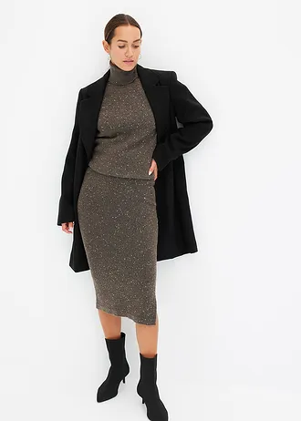 Gebreide rok met pailletten • bruin • bonprix online shop