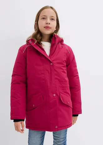 Veste de ski imperméable à capuche amovible et réflecteurs, Couleur: framboise/noir