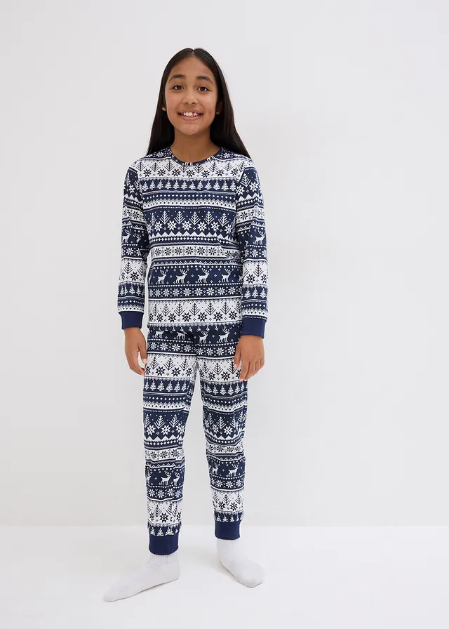 Pijama din bumbac organic 100% pentru copii (set/2 piese), culoare: albastru profund-alb