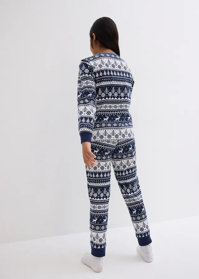 Pijama din bumbac organic 100% pentru copii (set/2 piese), culoare: albastru profund-alb