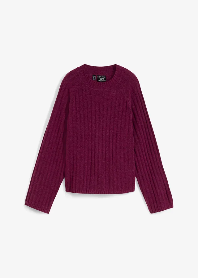 Pull raccourci en maille côtelée • prune • Boutique bonprix