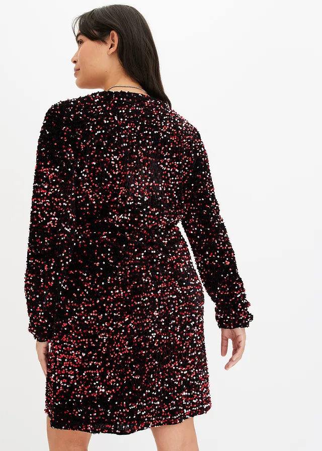 Robe à sequins, Couleur: noir-rouge-rose