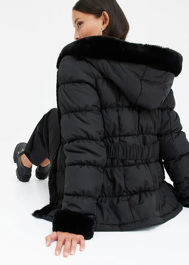 Gewatteerde jas met imitatiebont • zwart • product-page.page-title-suffix