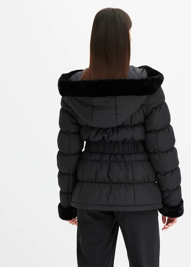 Doudoune avec bordures peluche, Couleur: noir