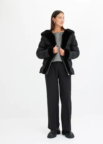 Gewatteerde jas met imitatiebont • zwart • bonprix online shop