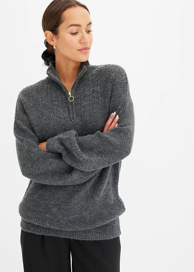 Pull camionneur à motif ajouré, Couleur: gris