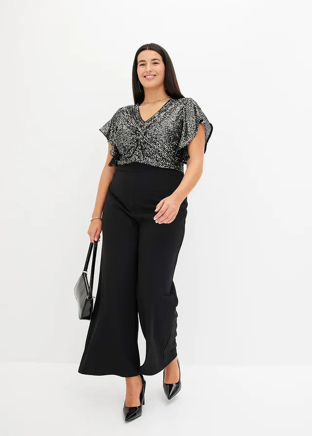 Jumpsuit met pailletten, Kleur: zwart