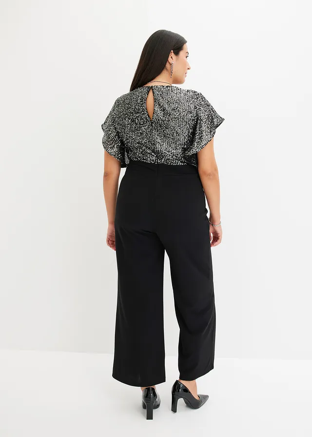 Jumpsuit met pailletten, Kleur: zwart