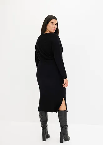 Robe fluide en maille de viscose mélangée, Couleur: noir
