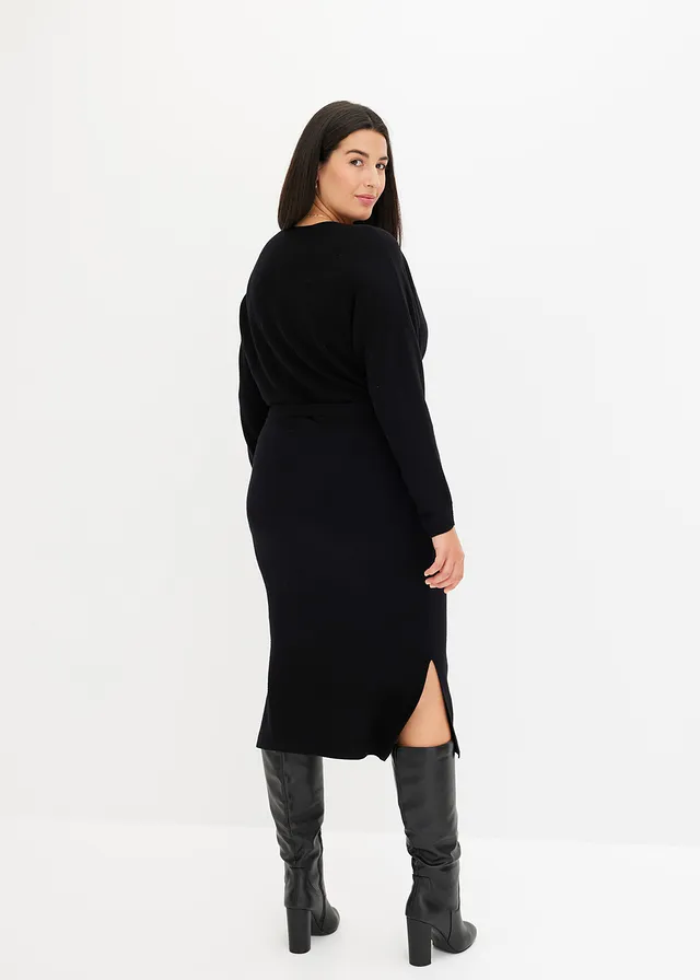 Robe fluide en maille de viscose mélangée, Couleur: noir