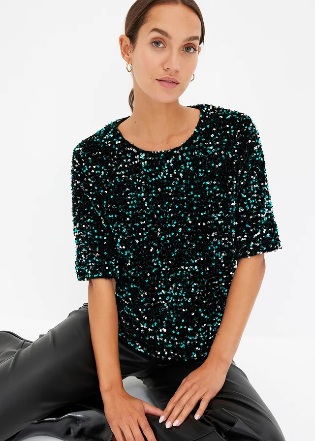 T-shirt à sequins • noir-vert-argenté • product-page.page-title-suffix