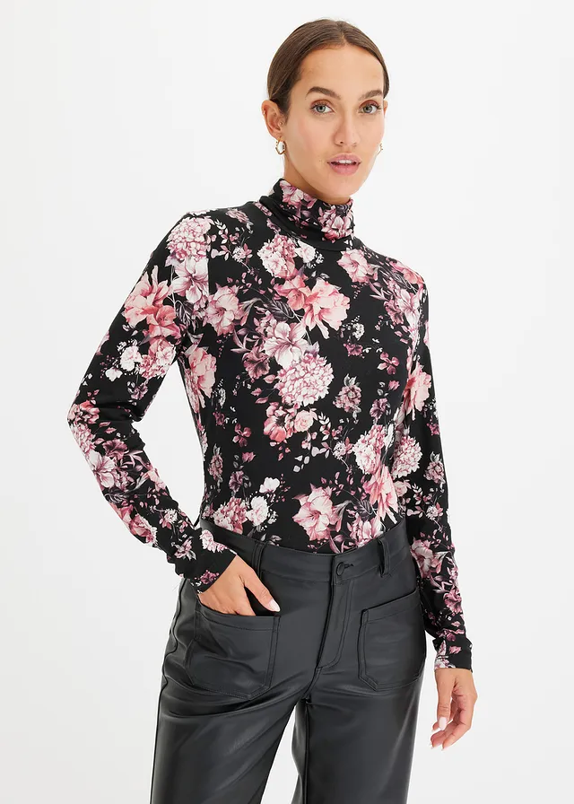 Longsleeve in een zachte viscosemix • zwart gebloemd • product-page.page-title-suffix