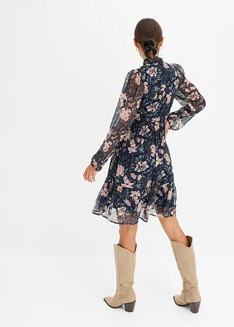 Gedessineerde jurk van chiffon • donkerblauw gebloemd • bonprix online shop