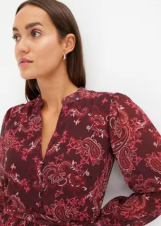 Šifonové šaty s potiskem • vínově červená • bonprix obchod