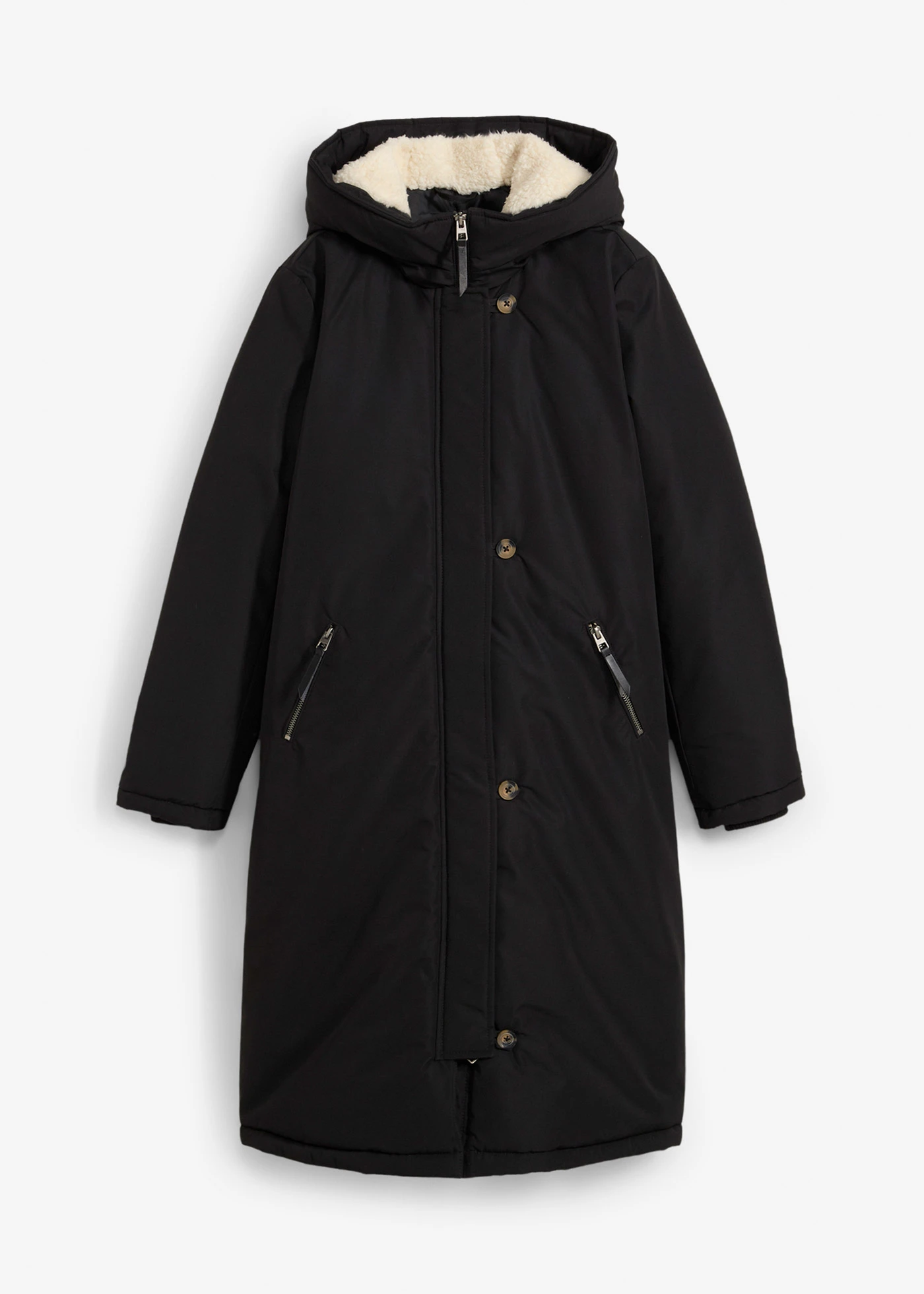 Lange winterjas met teddy • zwart • bonprix online shop