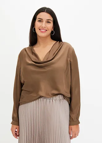 Halenka z jemného saténu, barva: nugátově hnědá