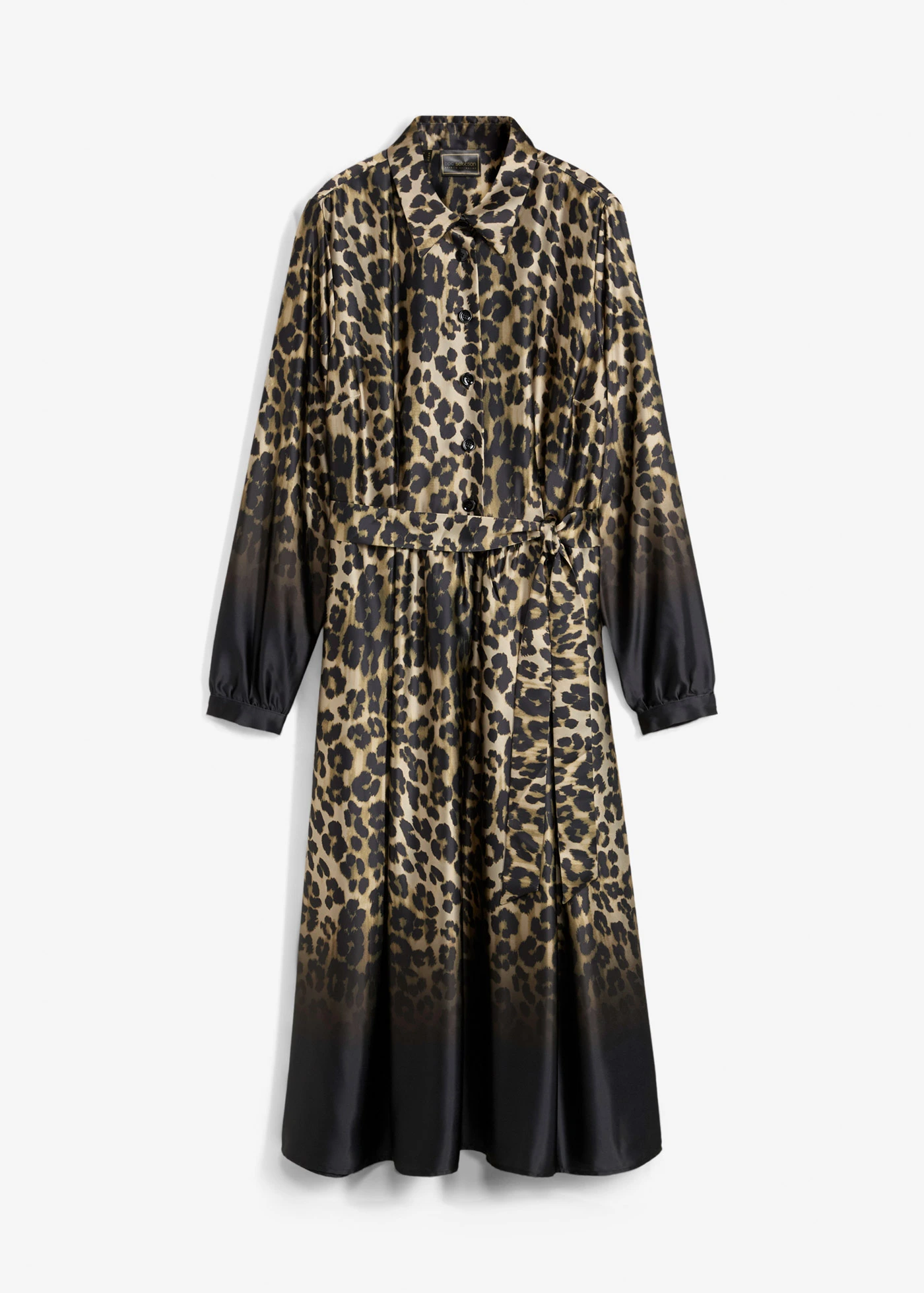 Robe-chemise en satin • noir-sable imprimé léopard • Boutique bonprix