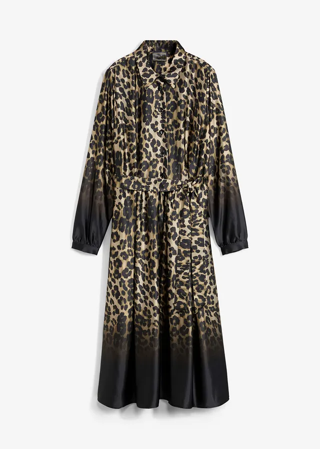 Robe-chemise en satin • noir-sable imprimé léopard • Boutique bonprix