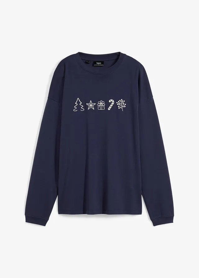 Vianočné tričko s dlhým rukávom a výšivkou, oversize