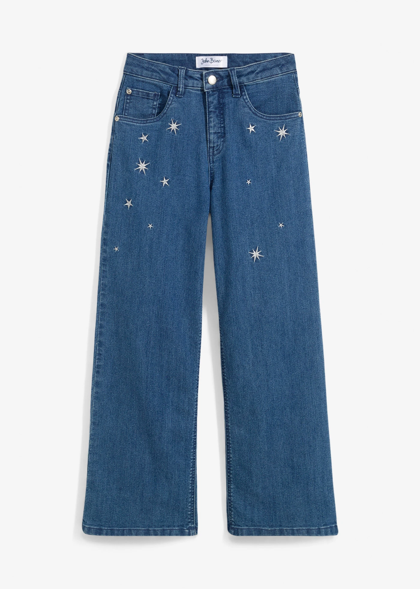 Wide Leg farmer hímzéssel, Mid Waist • kék denim • bonprix áruház