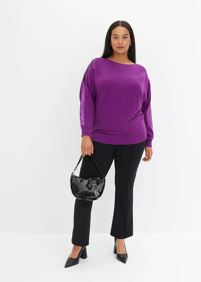 Pull en fine maille à sequins, Couleur: violet