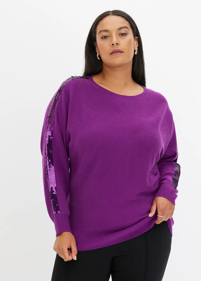 Pull en fine maille à sequins, Couleur: violet