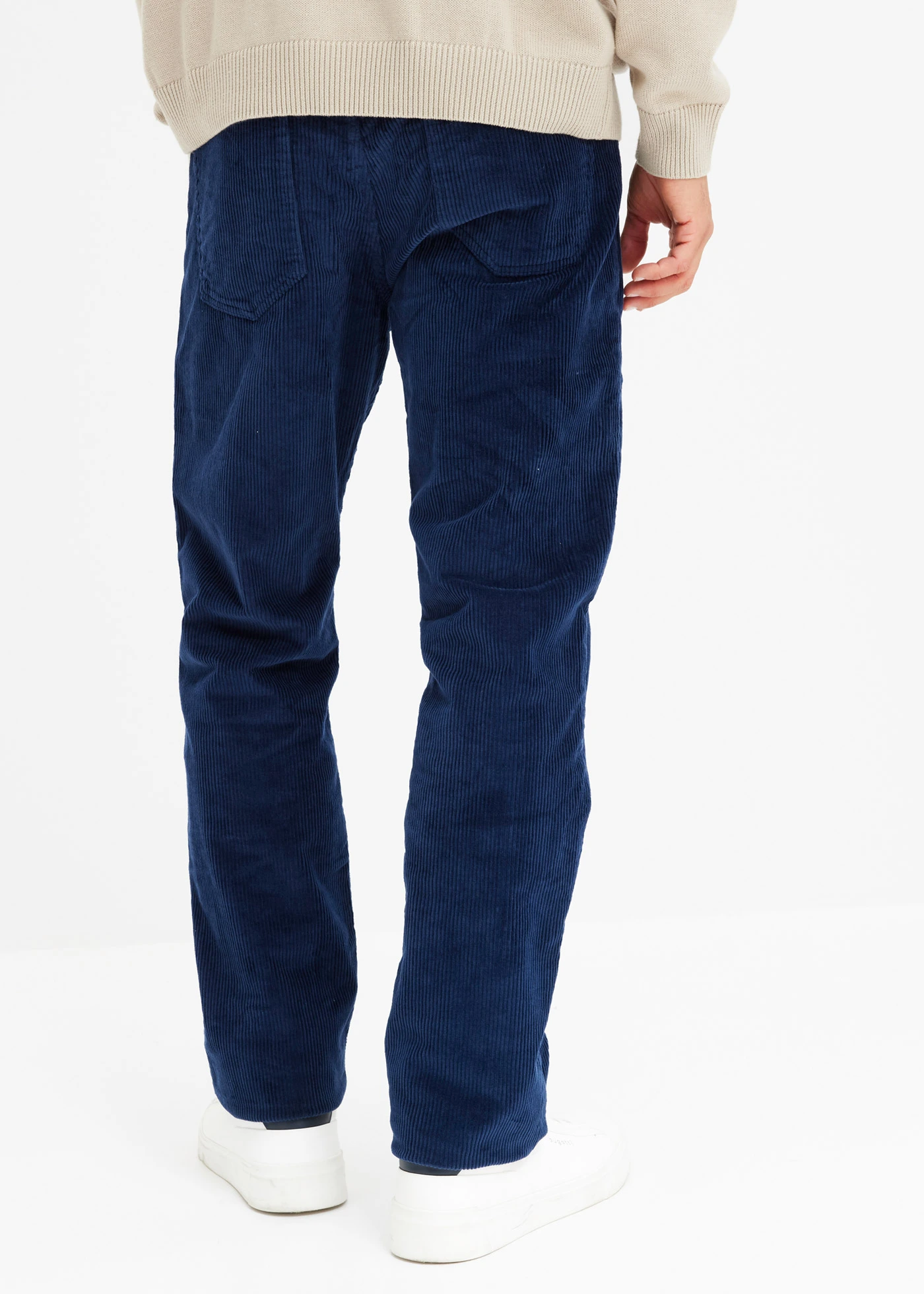 Pantalon droit loose en velours côtelé, doublure flanelle • bleu marine • Boutique bonprix