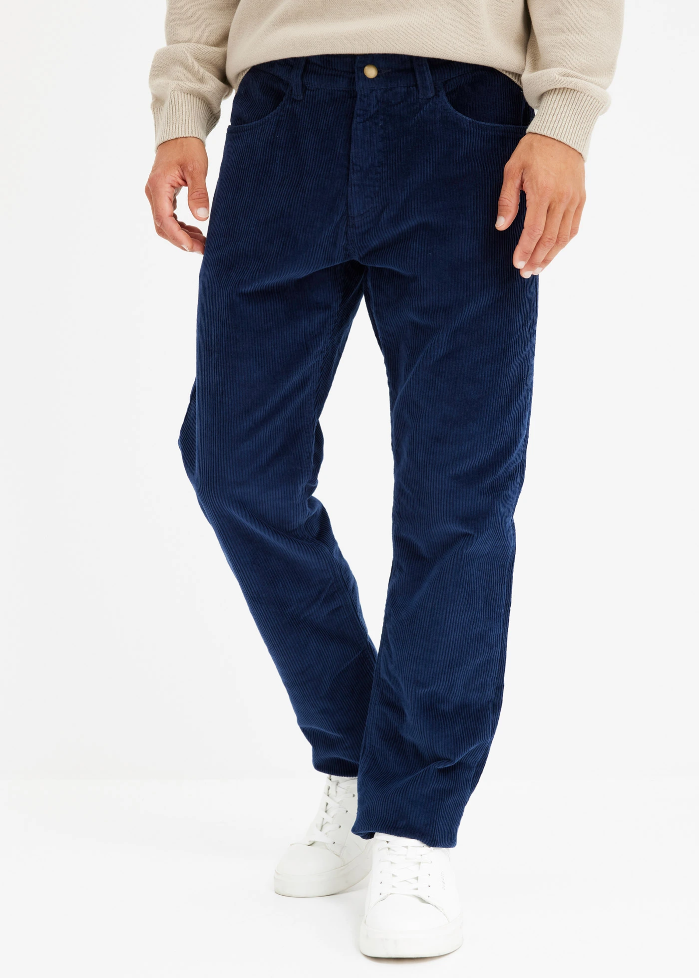 Pantalon droit loose en velours côtelé, doublure flanelle • bleu marine • Boutique bonprix