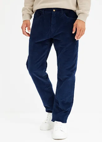 Pantalon droit loose en velours côtelé, doublure flanelle • bleu marine • Boutique bonprix