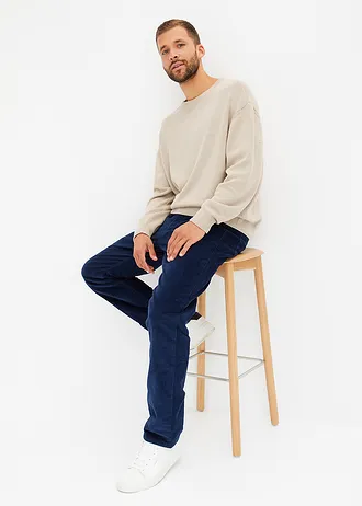 Pantalon droit loose en velours côtelé, doublure flanelle • bleu marine • Boutique bonprix