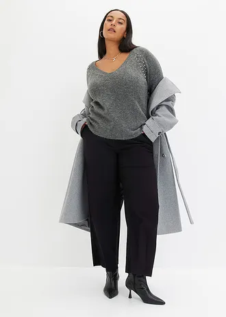 Pantalon large et léger à pinces, Couleur: noir