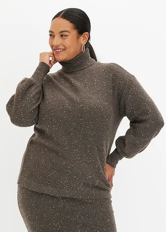 Trui met pailletten, Kleur: bruin