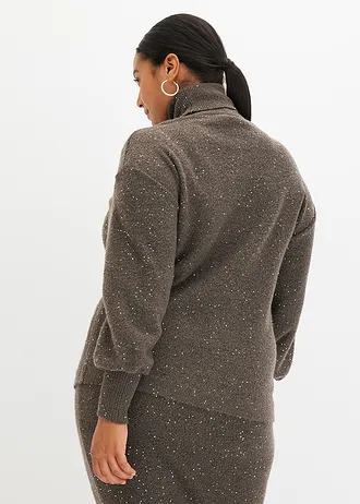 Trui met pailletten, Kleur: bruin