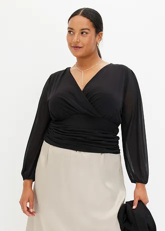 Triko s dlouhým rukávem, se síťovinou, barva: černá