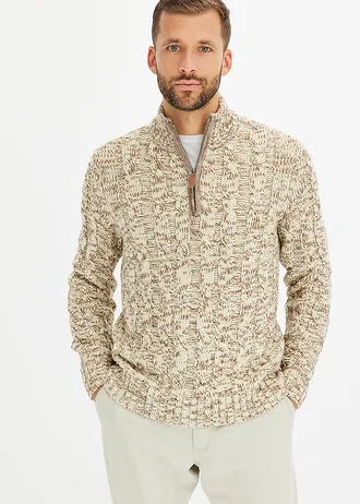 Gemêleerde schipperstrui met kabelpatroon • beige gemêleerd • bonprix online shop