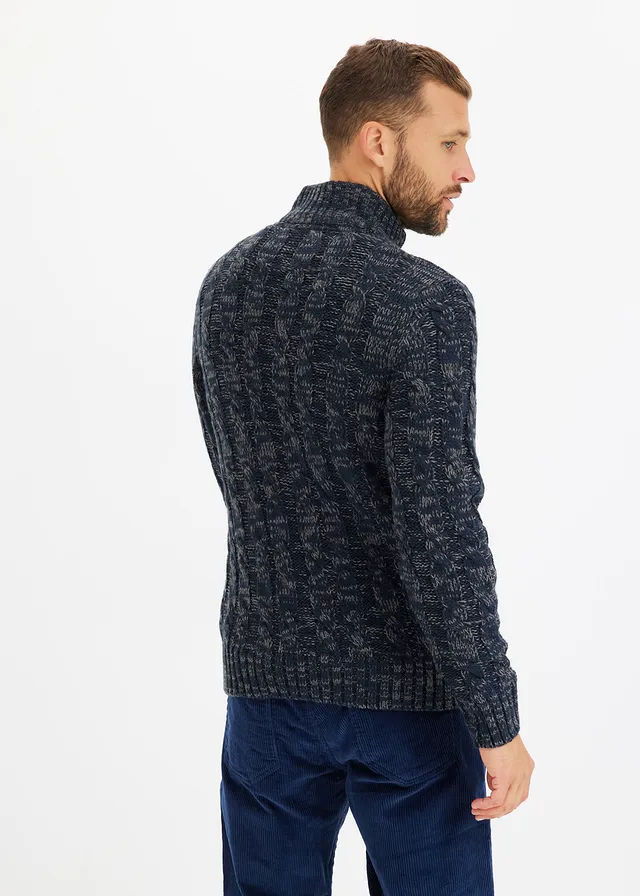 Schipperstrui met ritssluiting, Kleur: donkerblauw gemêleerd