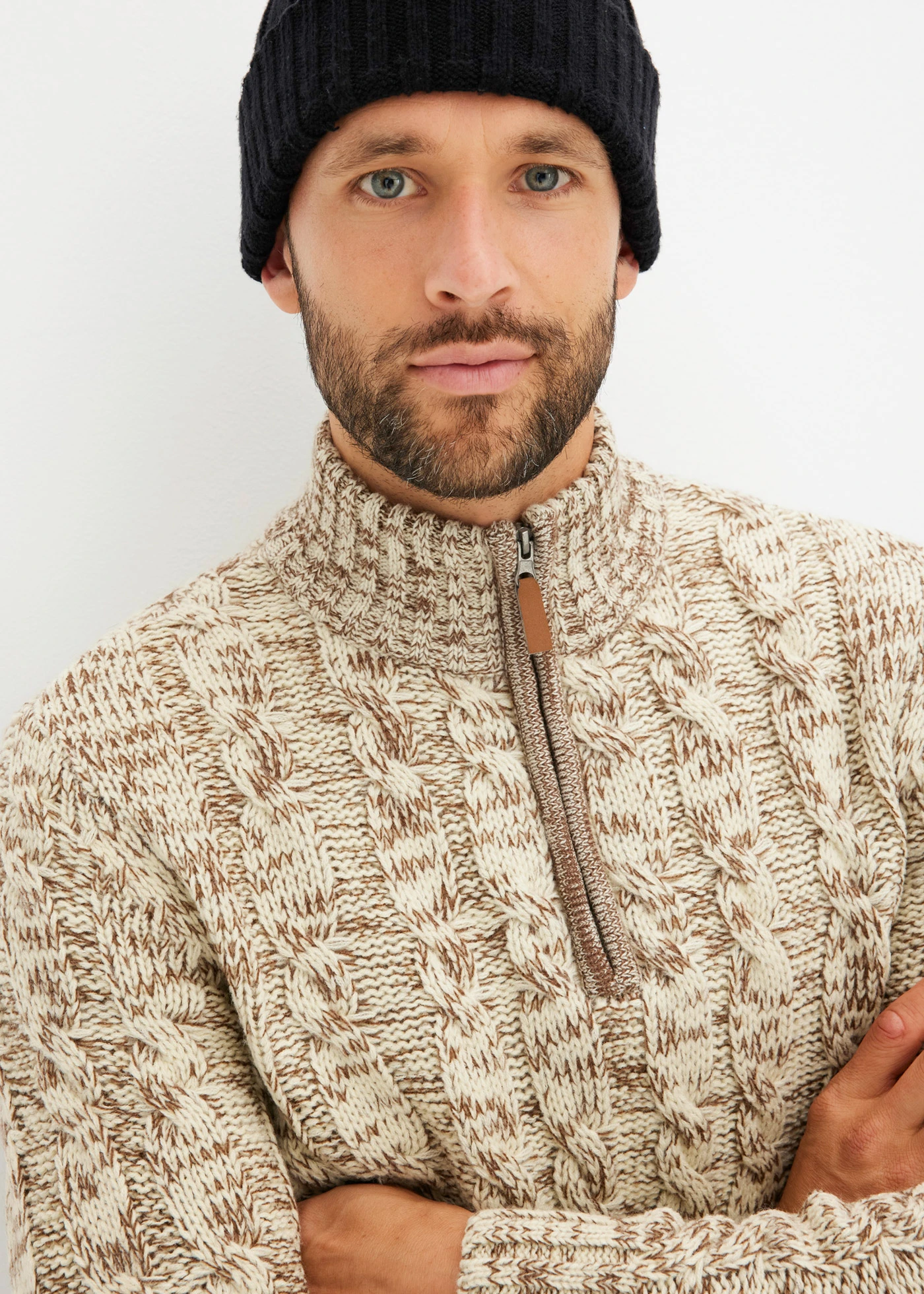 Gemêleerde schipperstrui met kabelpatroon • beige gemêleerd • bonprix online shop