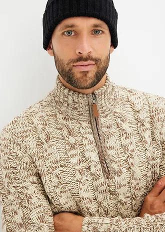 Pull camionneur chiné à torsades • beige / marron chiné • Boutique bonprix