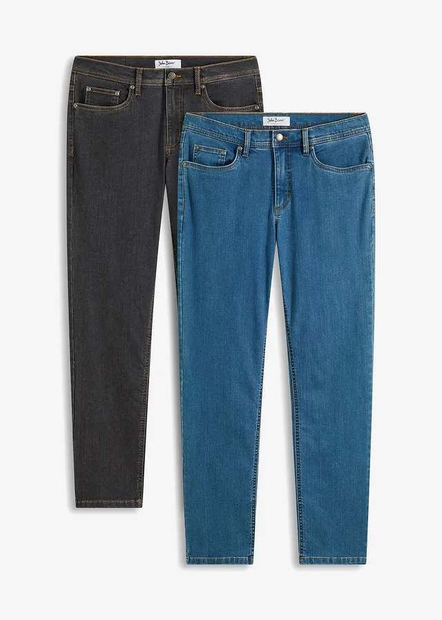 Dżinsy ze stretchem regular fit straight ( 2 pary) • niebieski denim+czarny denim • sklep bonprix