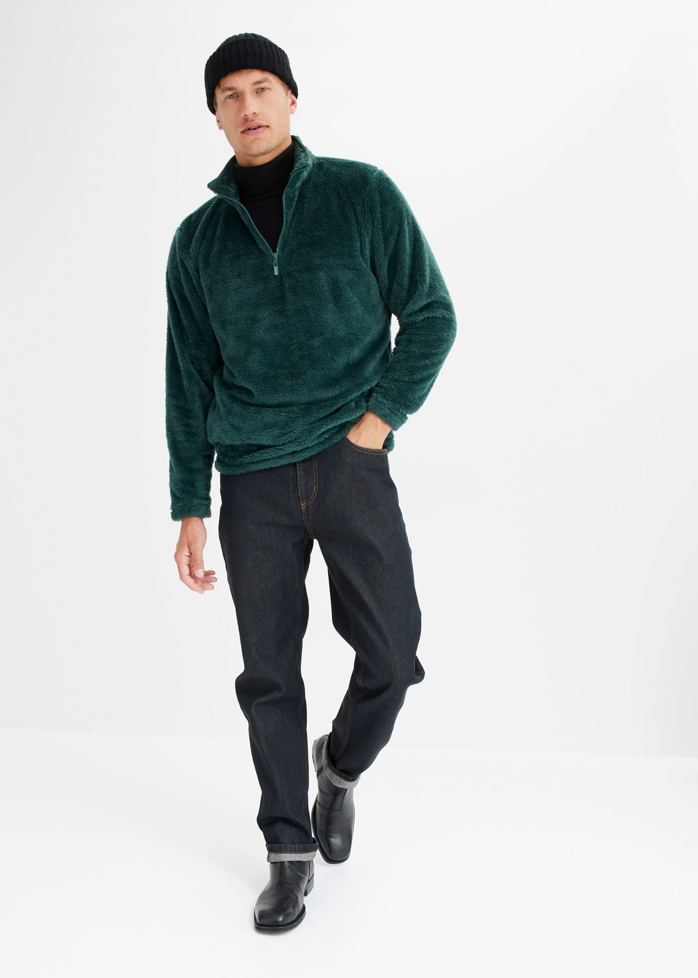 Blugi Classic Fit cu bandă elastică pe părți, straight • negru denim • magazin bonprix