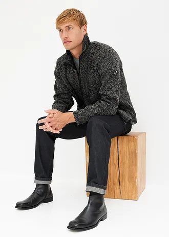 Veste en maille polaire avec doublure peluche • gris fumé-noir chiné • Boutique bonprix