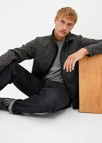 Jachetă fleece cu aspect tricotat și căptușeală teddy • gri fumuriu-negru melanj • magazin bonprix