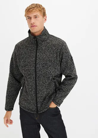 Gebreid fleece vest met teddy voering, Kleur: rookgrijs-zwart gemêleerd