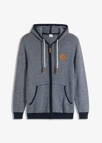 Gilet en maille à capuche 100% coton • bleu foncé chiné • Boutique bonprix