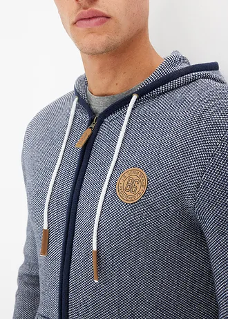 Svetr na zapínání s kapucí, z čisté bavlny • tmavě modrý melír • bonprix obchod