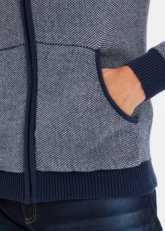 Gilet en maille à capuche 100% coton • bleu foncé chiné • Boutique bonprix